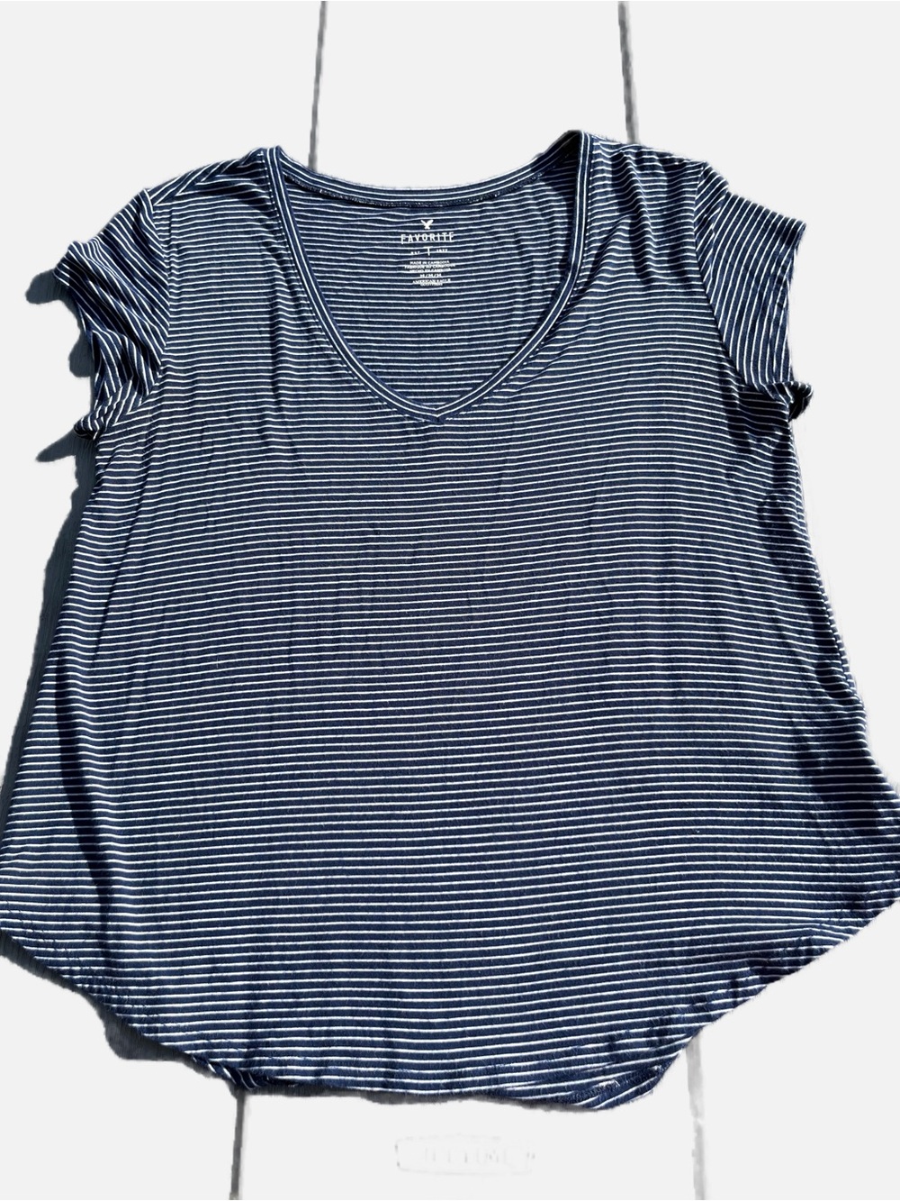 American Eagle Outfitters Favorite T in Navy & White Striped V-Neck Short Sleeve